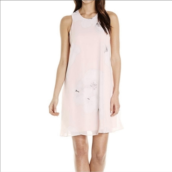 Calvin Klein Blush Pink Floral Shift Dress, Size 8 - Picture 2 of 6
